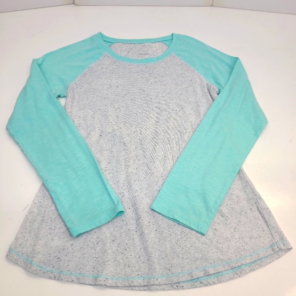 Justice Raglan style shirt aqua/gray size 14-16